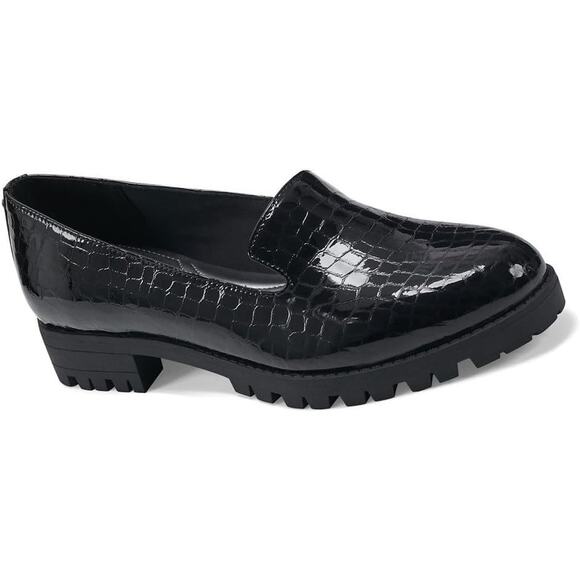 NIB Easy Spirit Women's Geneva Black Croc Patent Leather Lug Sole Loafers Sz 11 - Picture 2 of 4